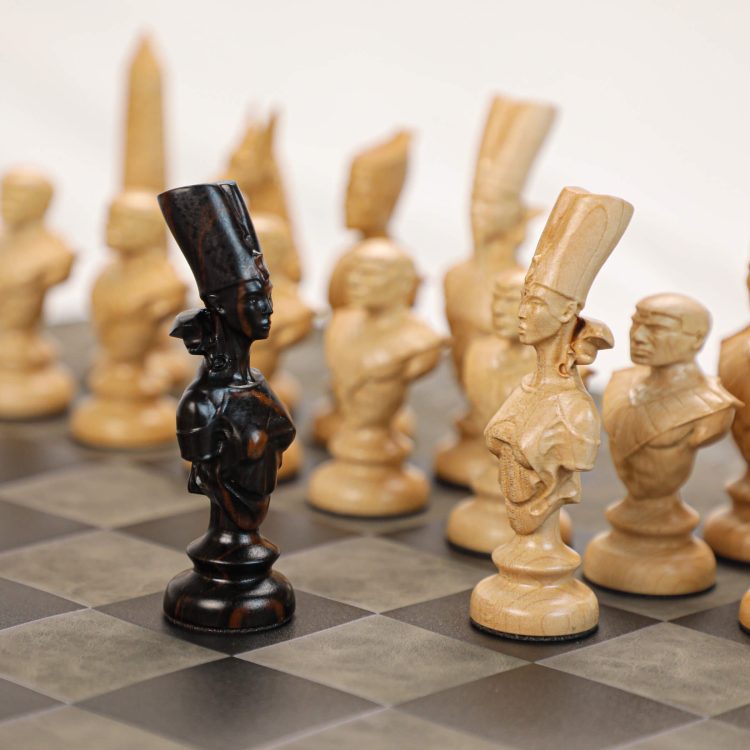 Cờ Vua Ai Cập - Gỗ Mun & Gỗ Thích, Bàn Cờ Da - Luxury Chess Set (4)