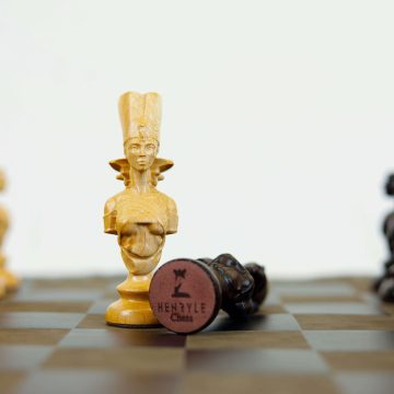 Cờ Vua Ai Cập – Gỗ Mun & Gỗ Thích, Bàn Cờ Da – Luxury Chess Set