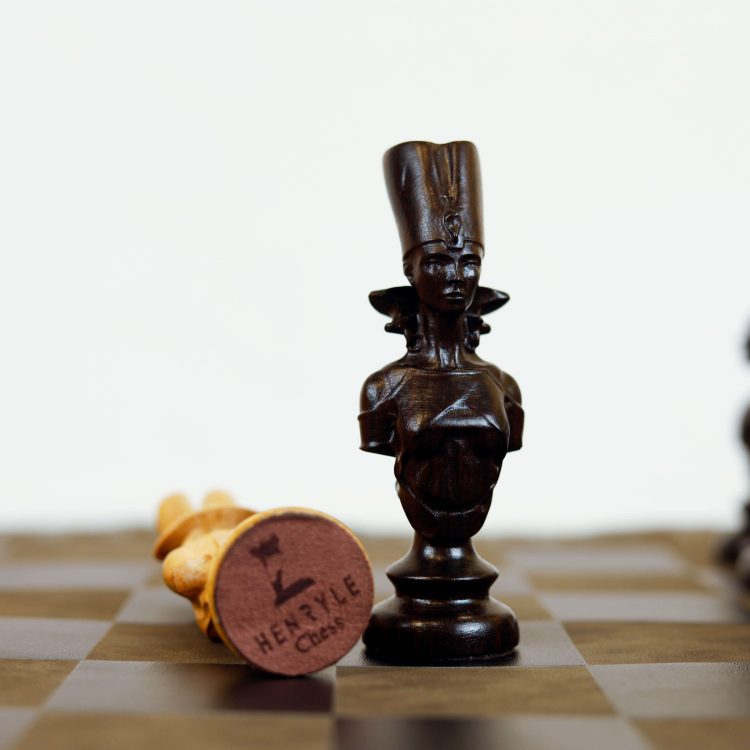 Cờ Vua Ai Cập – Gỗ Mun & Gỗ Thích, Bàn Cờ Da – Luxury Chess Set