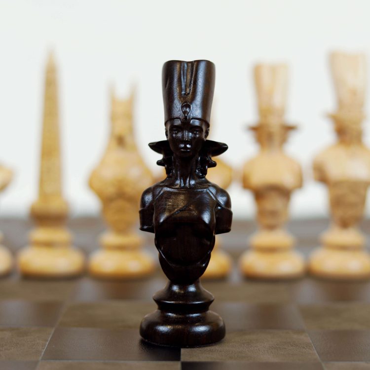 Cờ Vua Ai Cập – Gỗ Mun & Gỗ Thích, Bàn Cờ Da – Luxury Chess Set