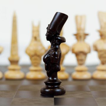 Cờ Vua Ai Cập – Gỗ Mun & Gỗ Thích, Bàn Cờ Da – Luxury Chess Set