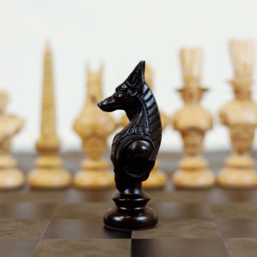 Cờ Vua Ai Cập – Gỗ Mun & Gỗ Thích, Bàn Cờ Da – Luxury Chess Set