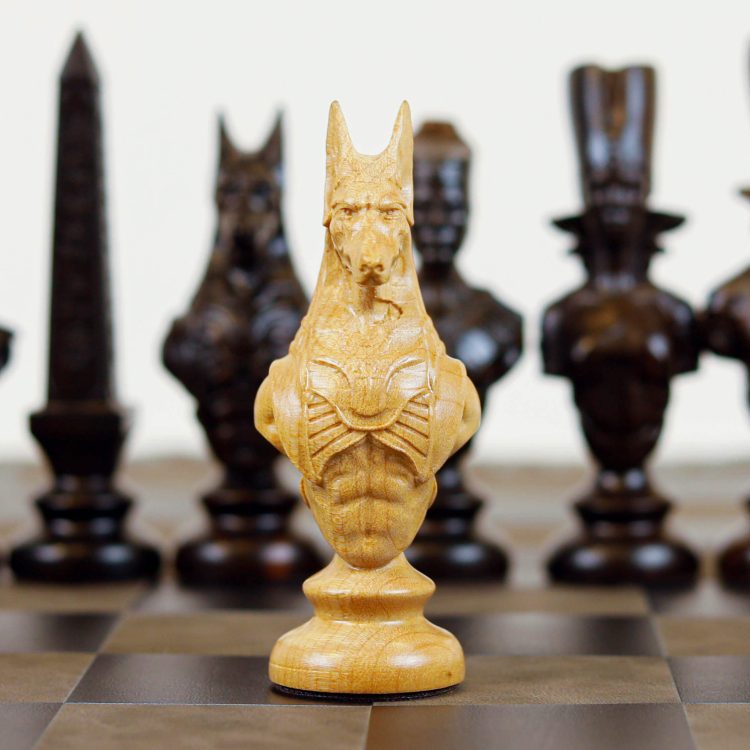 Cờ Vua Ai Cập – Gỗ Mun & Gỗ Thích, Bàn Cờ Da – Luxury Chess Set