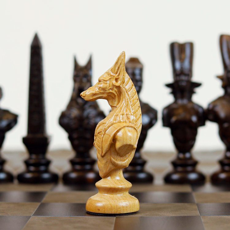 Cờ Vua Ai Cập – Gỗ Mun & Gỗ Thích, Bàn Cờ Da – Luxury Chess Set