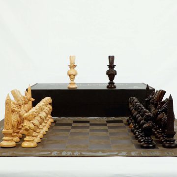 Cờ Vua Ai Cập – Gỗ Mun & Gỗ Thích, Bàn Cờ Da – Luxury Chess Set (2)
