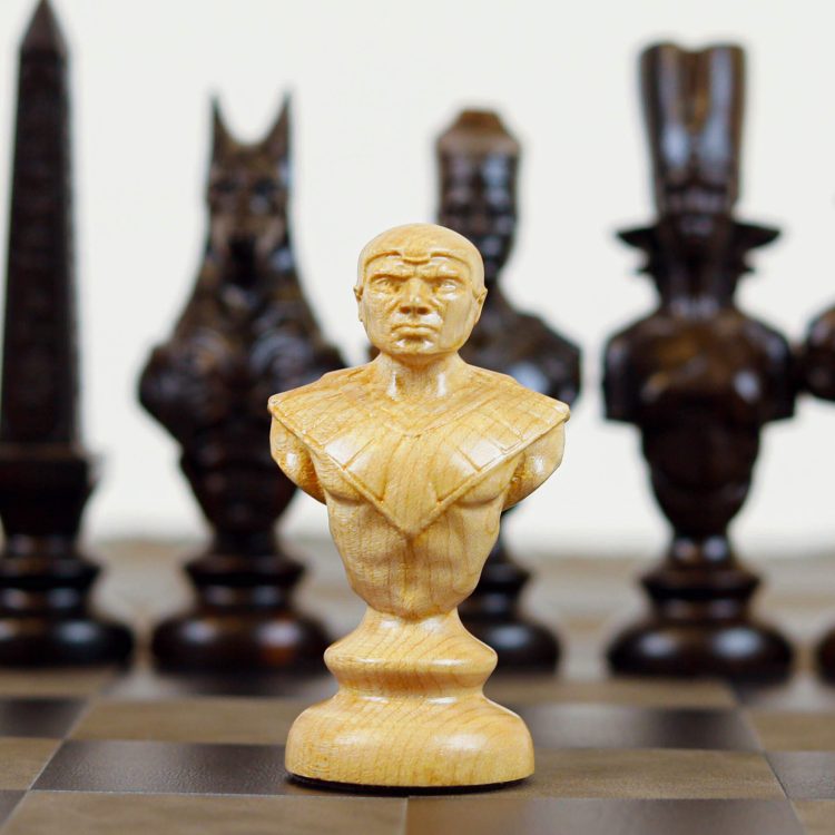 Cờ Vua Ai Cập – Gỗ Mun & Gỗ Thích, Bàn Cờ Da – Luxury Chess Set