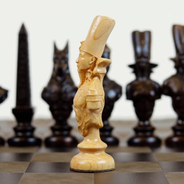 Cờ Vua Ai Cập – Gỗ Mun & Gỗ Thích, Bàn Cờ Da – Luxury Chess Set