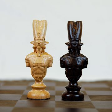 Cờ Vua Ai Cập – Gỗ Mun & Gỗ Thích, Bàn Cờ Da – Luxury Chess Set