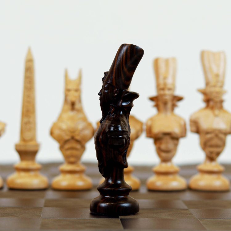 Cờ Vua Ai Cập – Gỗ Mun & Gỗ Thích, Bàn Cờ Da – Luxury Chess Set