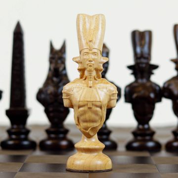 Cờ Vua Ai Cập – Gỗ Mun & Gỗ Thích, Bàn Cờ Da – Luxury Chess Set