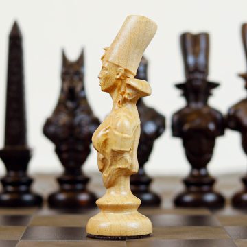 Cờ Vua Ai Cập – Gỗ Mun & Gỗ Thích, Bàn Cờ Da – Luxury Chess Set (8)